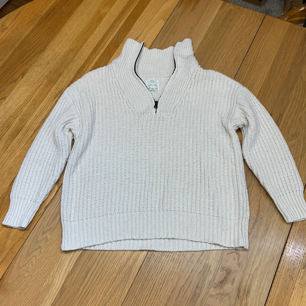 OFFLINE by Aerie Cream Ribbed Quarter Zip Pullover Sweater Women's size Small